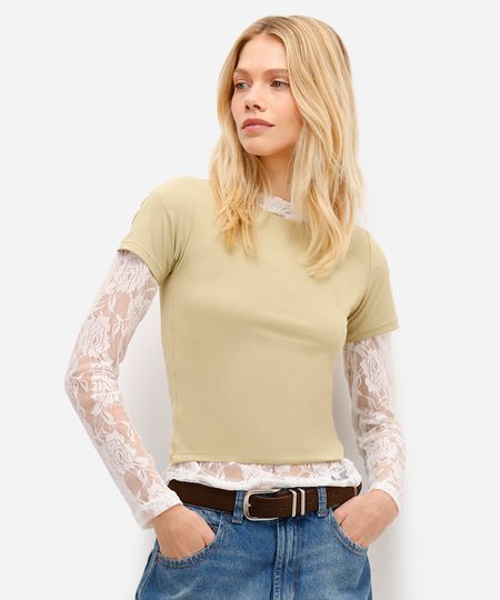 blusa feminina de poliamida manga curta verde GG