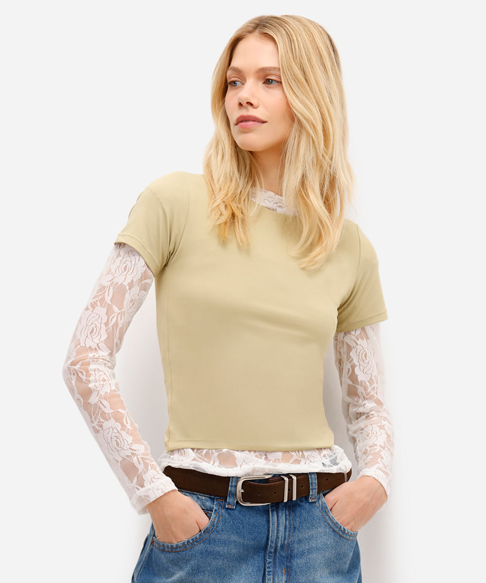 blusa feminina de poliamida manga curta verde