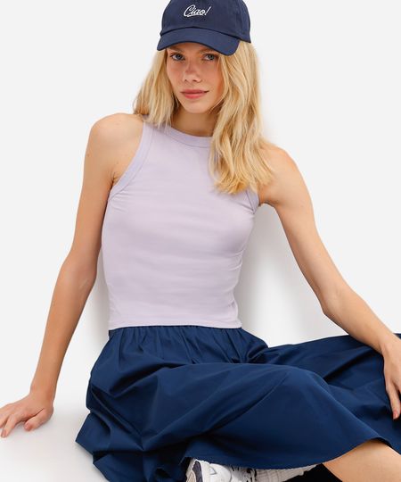 regata feminina de algodão halterneck lilás P regata feminina de algodão halterneck lilás P