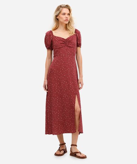 vestido midi feminino de viscose floral vinho GG