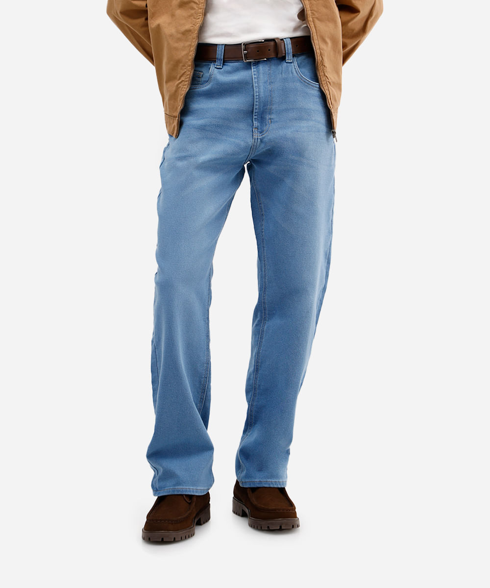 calça reta masculina comfort jeans azul