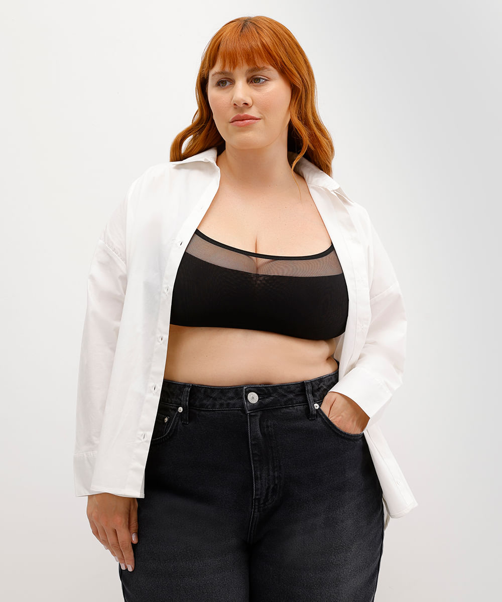 sutiã feminino faixa plus size com tule mindset preto