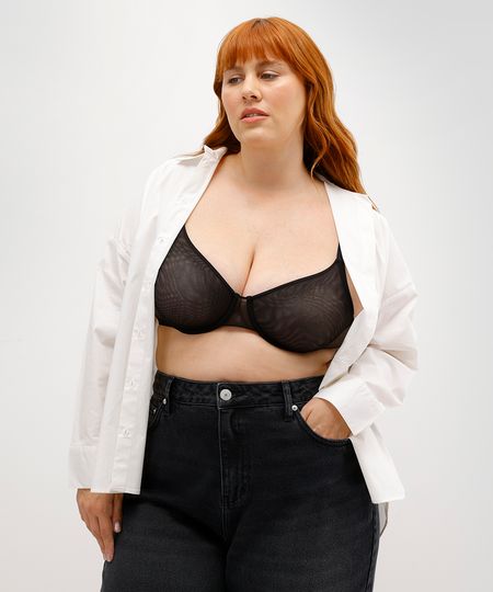 sutiã feminino meia taça plus size de tule mindset preto 50 sutiã feminino meia taça plus size de tule mindset preto 50
