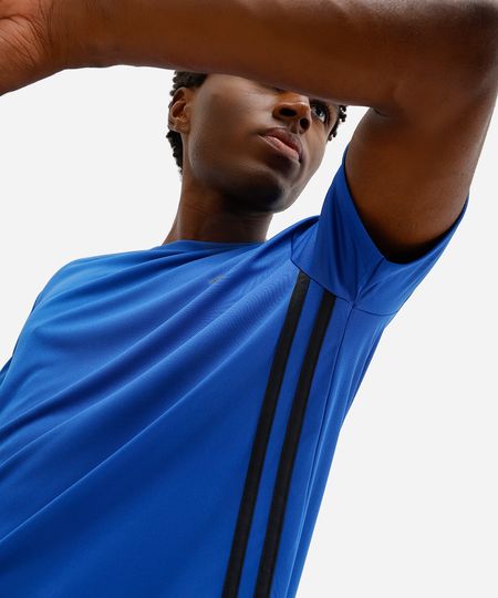 camiseta gola careca com listra lateral esportivo ace azul G camiseta gola careca com listra lateral esportivo ace azul G