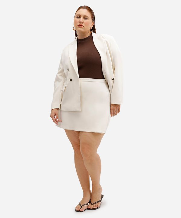 short saia feminino de alfaiataria plus size bege 46