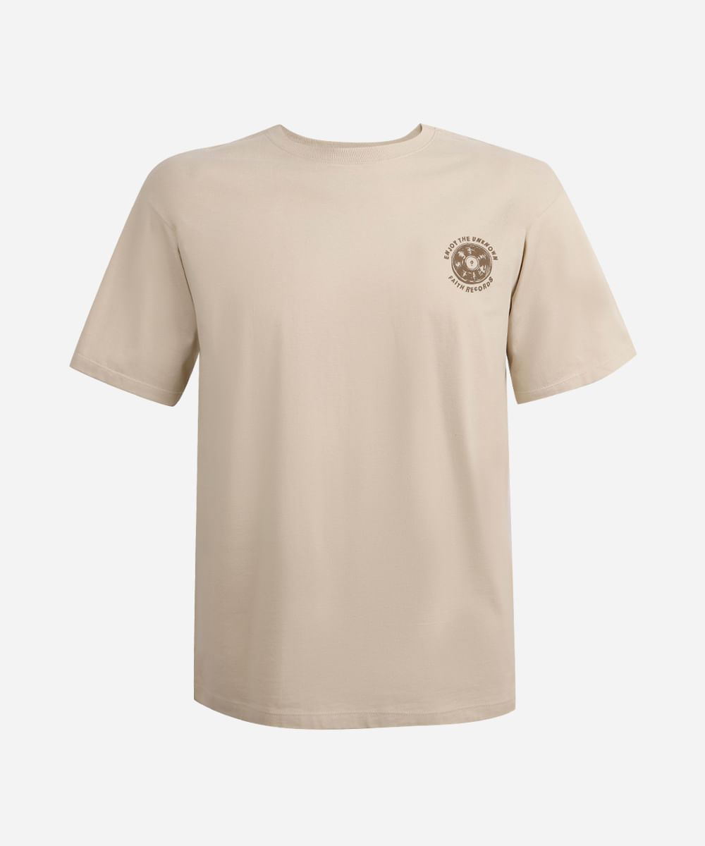 camiseta comfort juvenil de algodão estampada bege