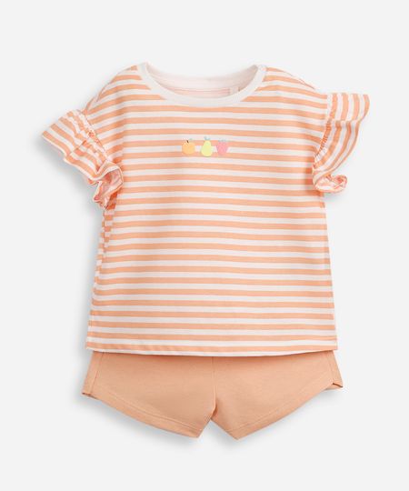 conjunto curto infantil de algodão listrado laranja 4 conjunto curto infantil de algodão listrado laranja 4