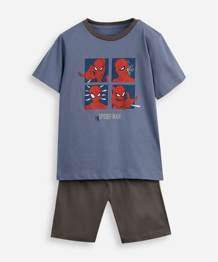 pijama curto infantil de algodão homem aranha cinza 4 pijama curto infantil de algodão homem aranha cinza 4
