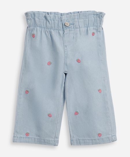 calça reta infantil jeans moranguinho azul 3-6 calça reta infantil jeans moranguinho azul 3-6