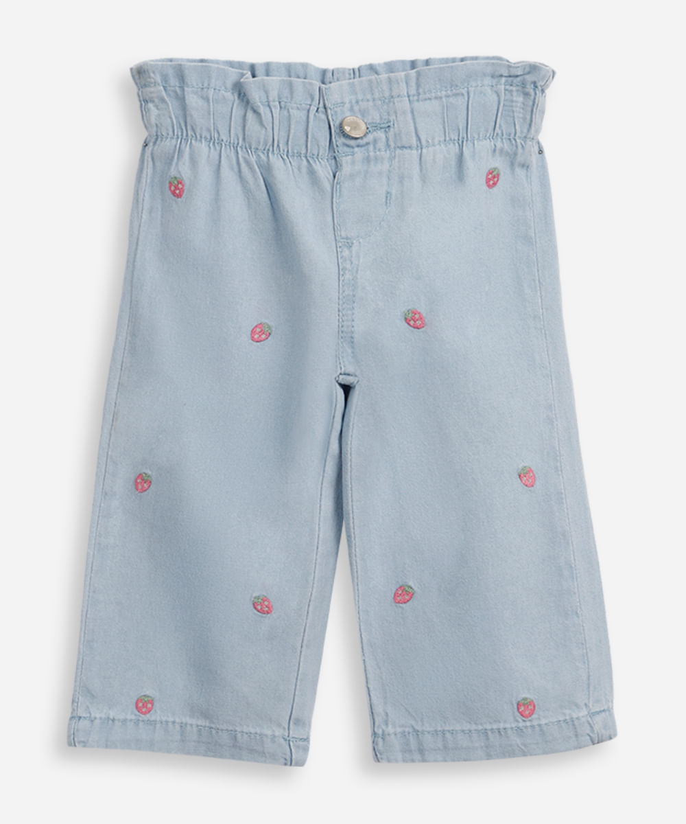 calça reta infantil jeans moranguinho azul