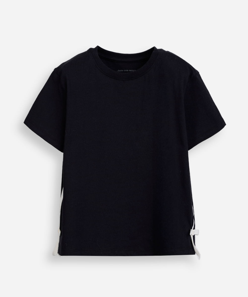 camiseta de algodão infantil lacinho na lateral preta