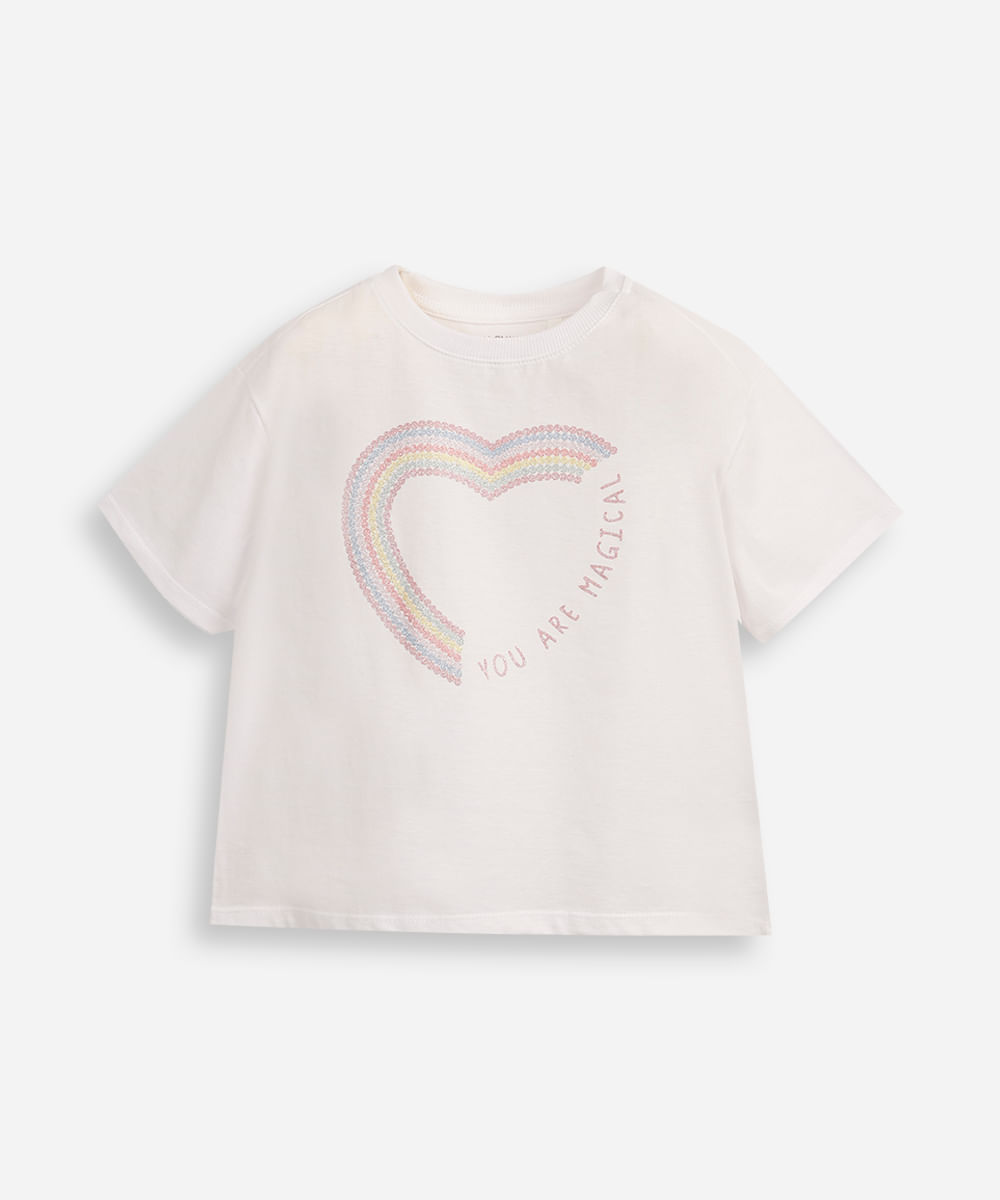 blusa de algodão infantil manga curta you are magical off white
