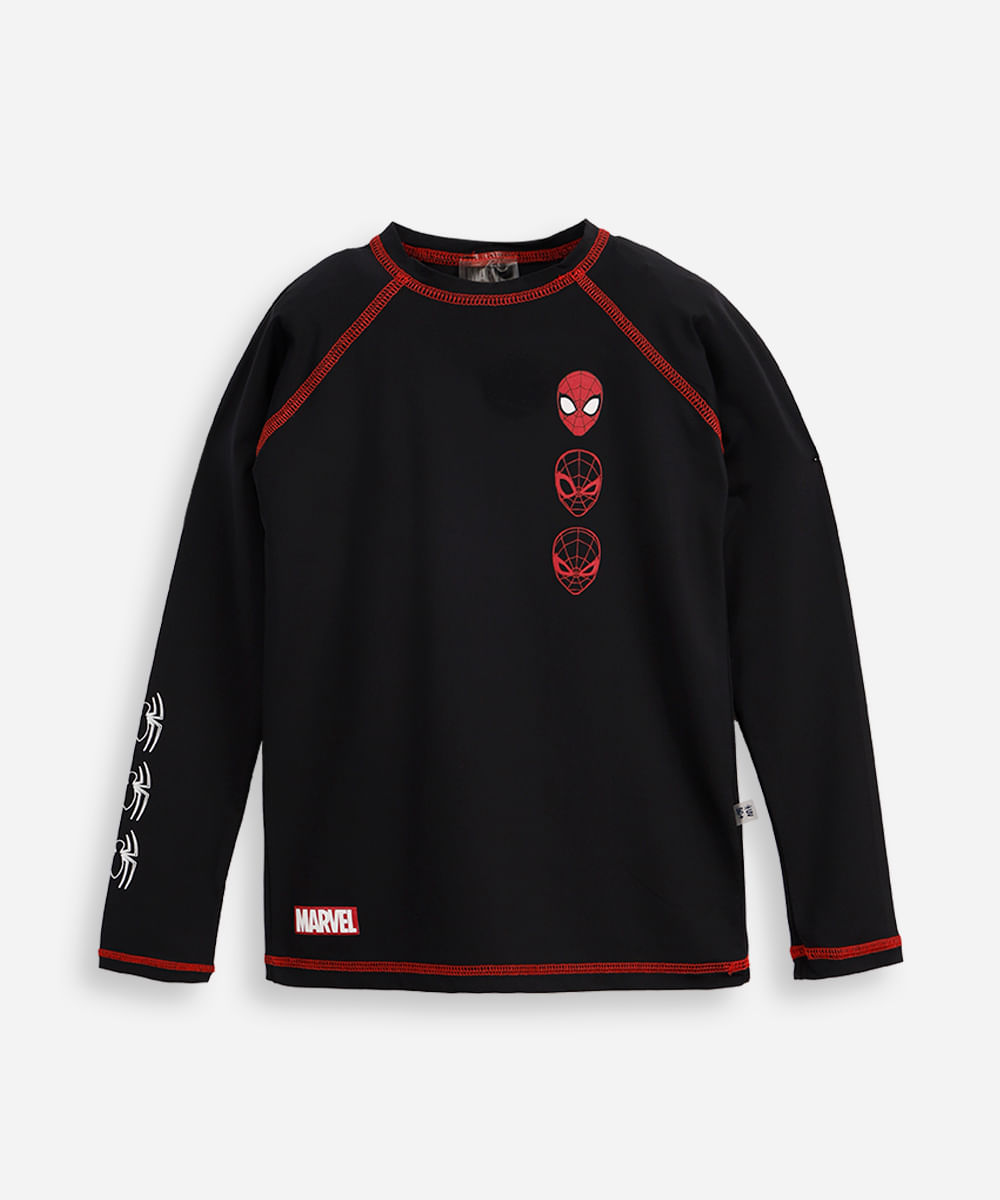 camiseta infantil manga longa proteção uv homem aranha - preto
