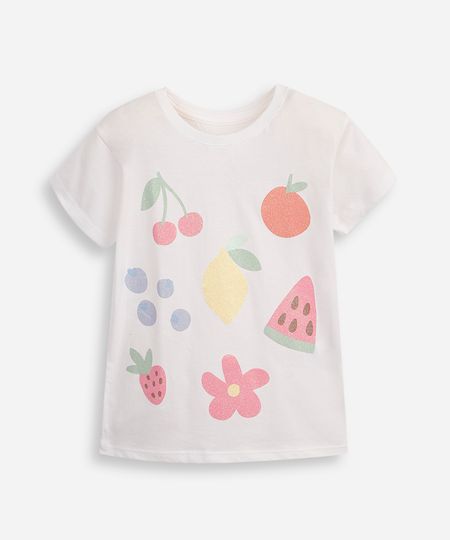 camiseta de algodão infantil frutinhas com glitter off white 1