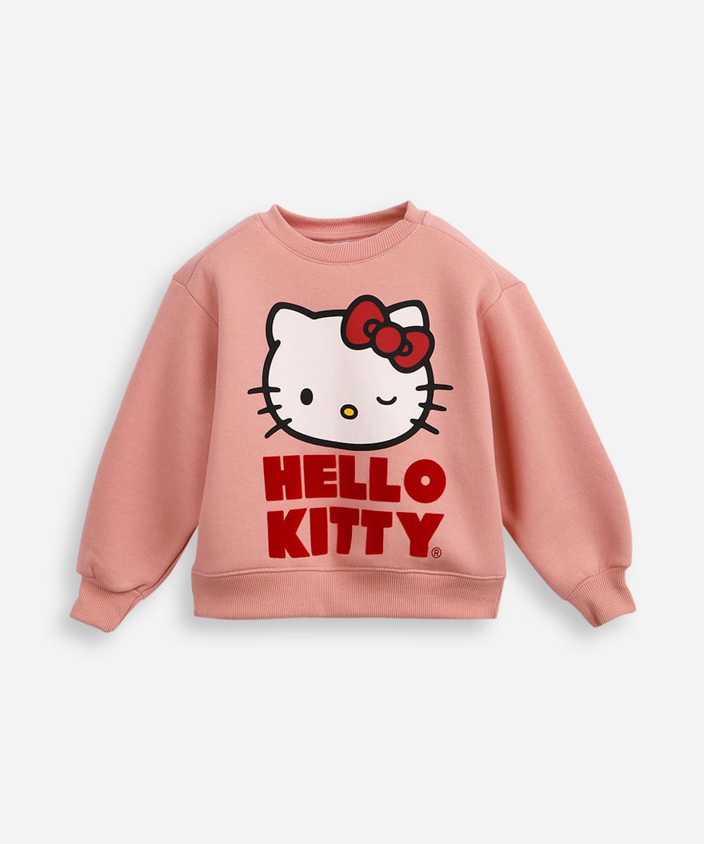 blusão de moletom infantil hello kitty rosa