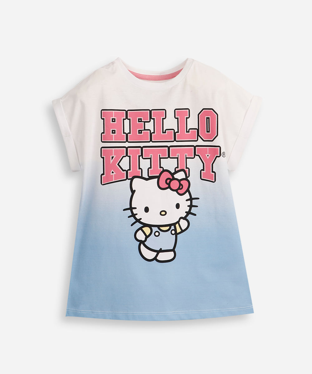 camiseta de algodão infantil hello kitty degradê off white