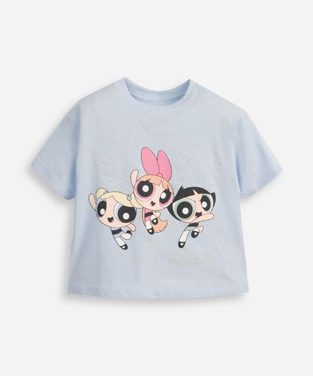 camiseta de algodão infantil as meninas super poderosas com glitter azul 8 camiseta de algodão infantil as meninas super poderosas com glitter azul 8