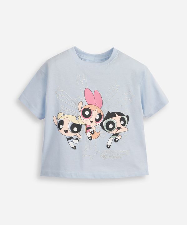 camiseta de algodão infantil as meninas super poderosas com glitter azul 6
