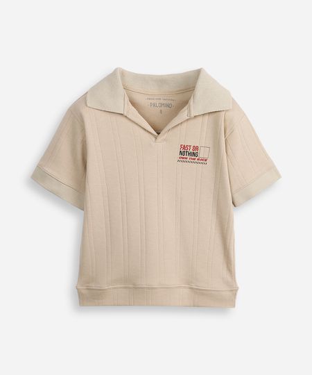 polo oversized infantil manga curta texturizada bege 8