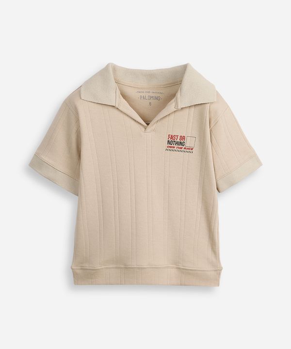 polo oversized infantil manga curta texturizada bege 6