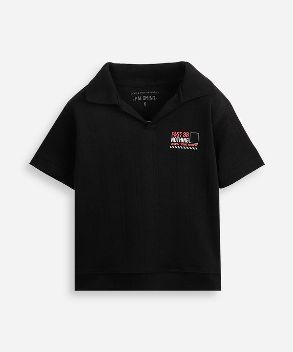 polo oversized infantil manga curta texturizada preta 10