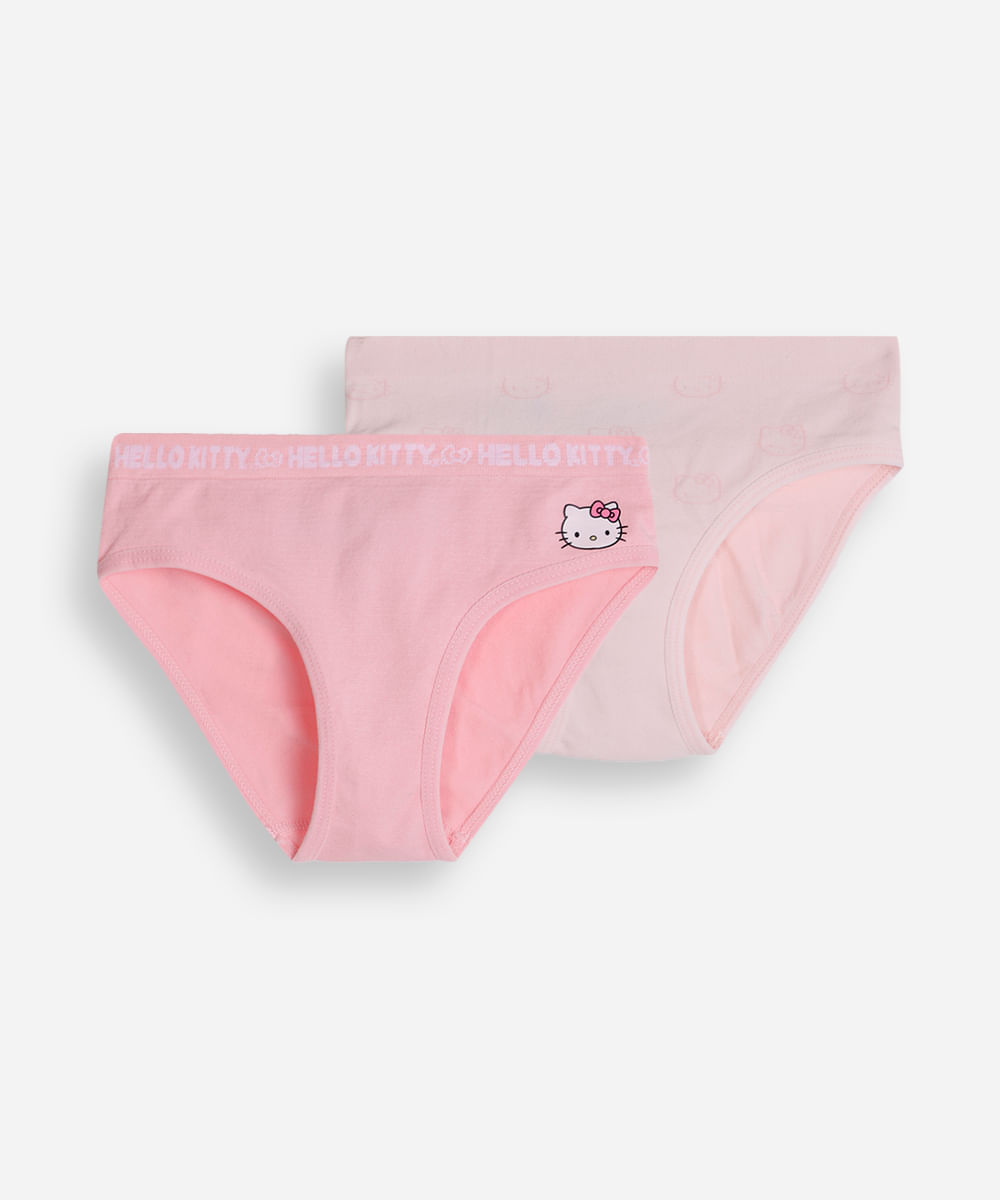 kit de 2 calcinhas infantis biquíni hello kitty rosa