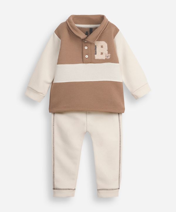 conjunto longo infantil de moletom ursinho bege 9-12