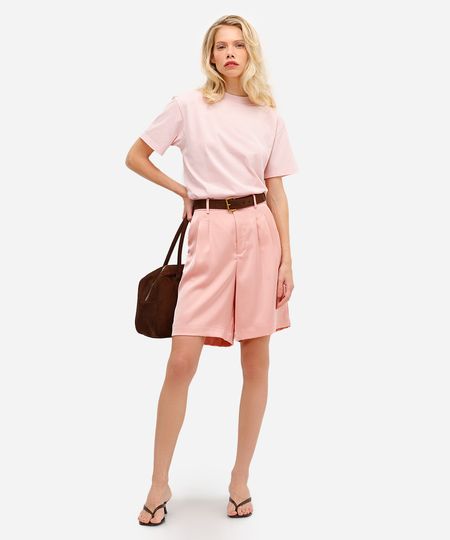 short feminino de alfaiataria acetinado com pregas rosa 40 short feminino de alfaiataria acetinado com pregas rosa 40