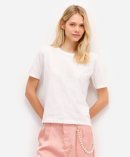 blusa básica feminina de algodão manga curta off white PP blusa básica feminina de algodão manga curta off white PP