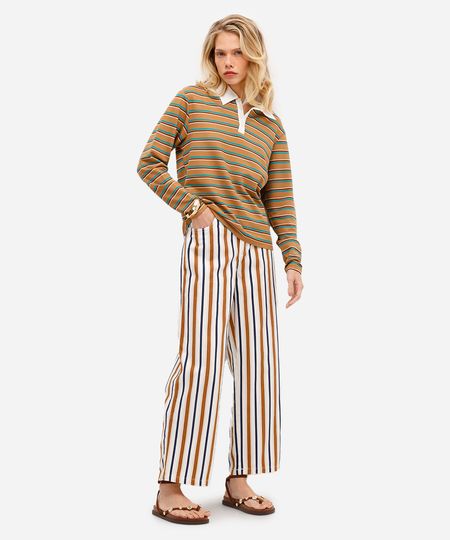 calça wide leg feminina de sarja listrada off white 42 calça wide leg feminina de sarja listrada off white 42