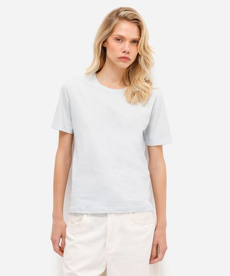 blusa básica feminina de algodão manga curta azul GG