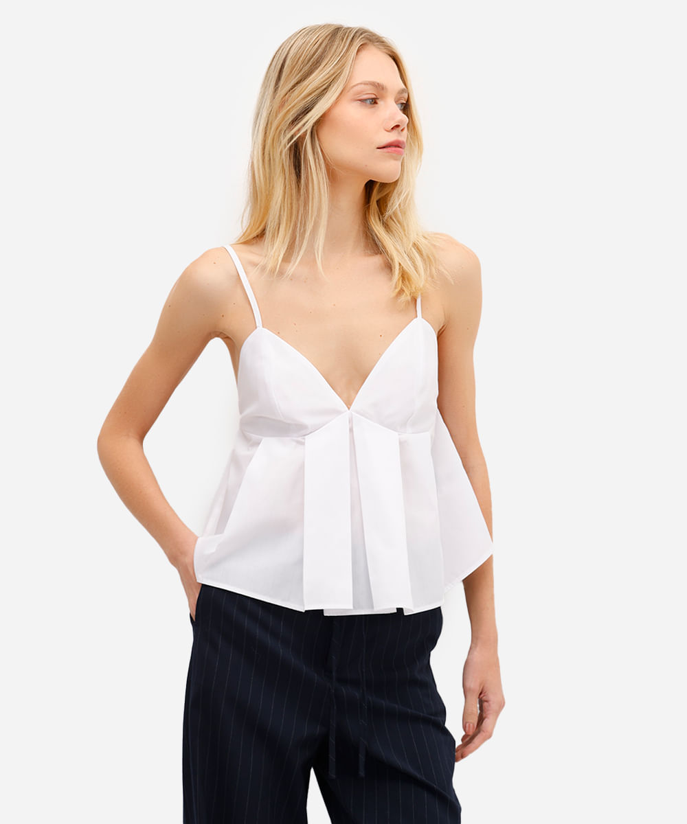 bata feminina com pregas decote v off white