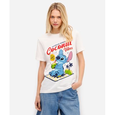 camiseta feminina de algodão stitch off white