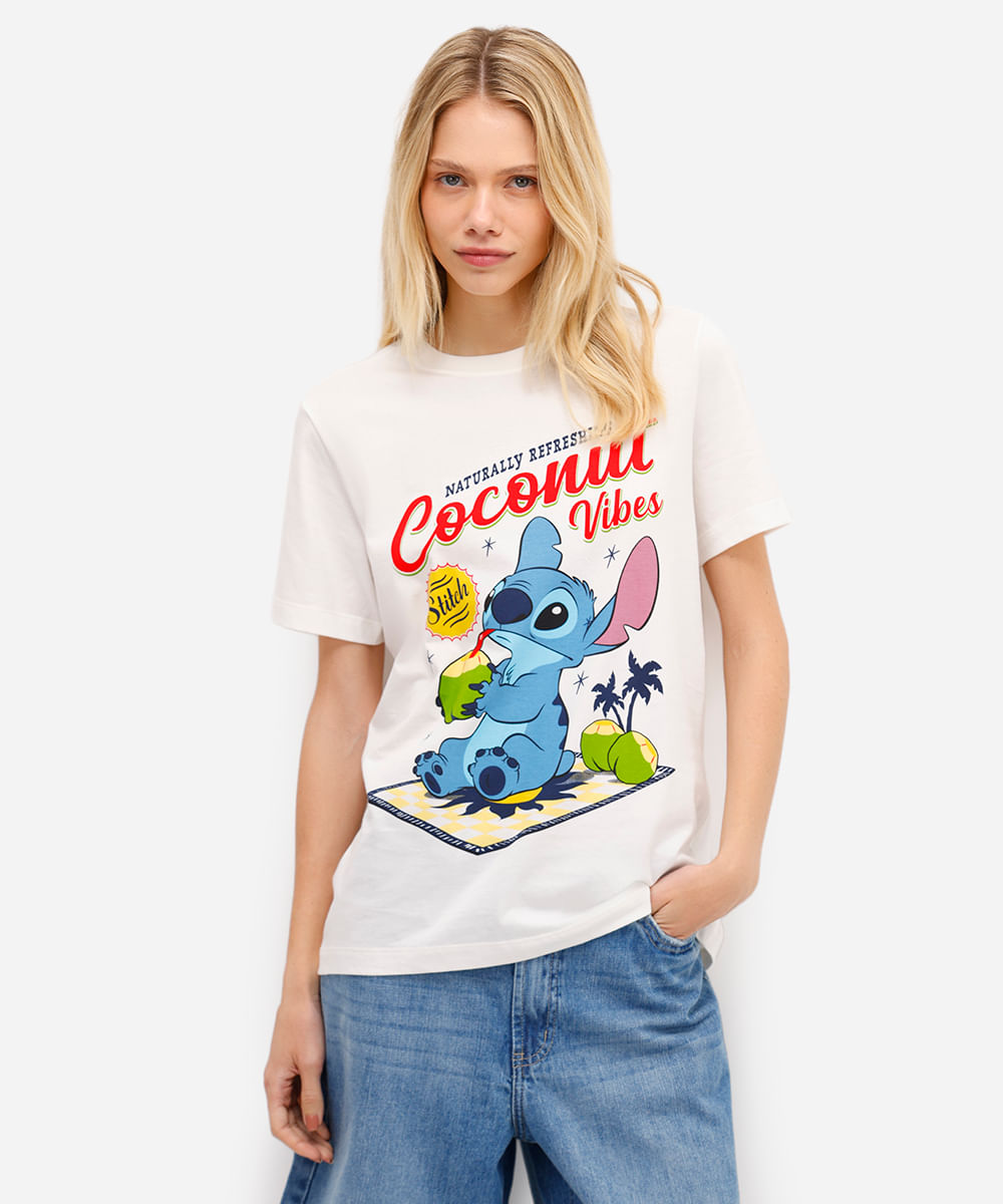 camiseta feminina de algodão stitch off white