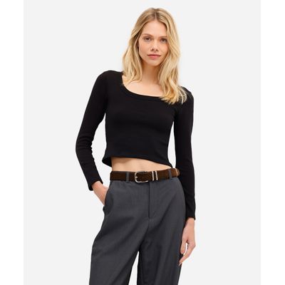 blusa básica feminina de algodão manga longa preta