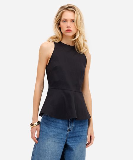 blusa feminina decote redondo com peplum preta P