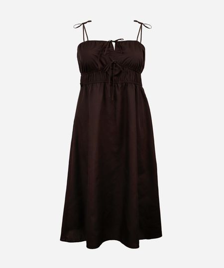 vestido midi feminino com amarração plus size marrom GG
