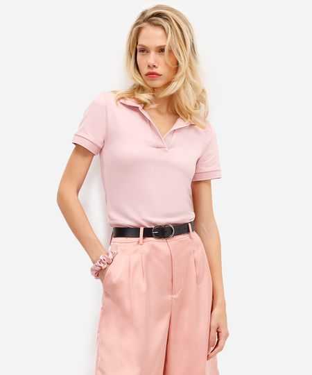 polo feminina de tricot manga curta rosa M