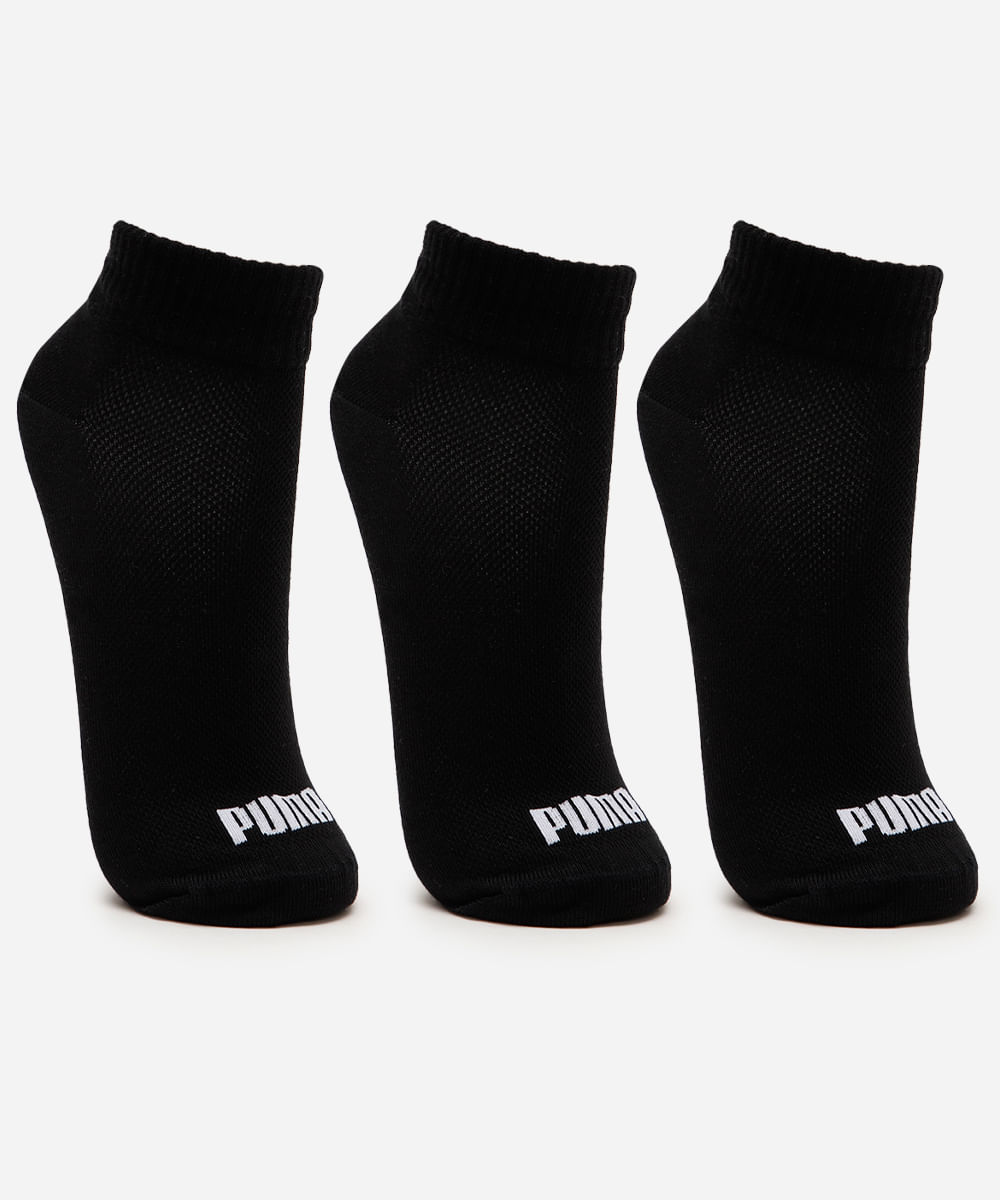 kit de 3 meias masculinas cano curto puma preta