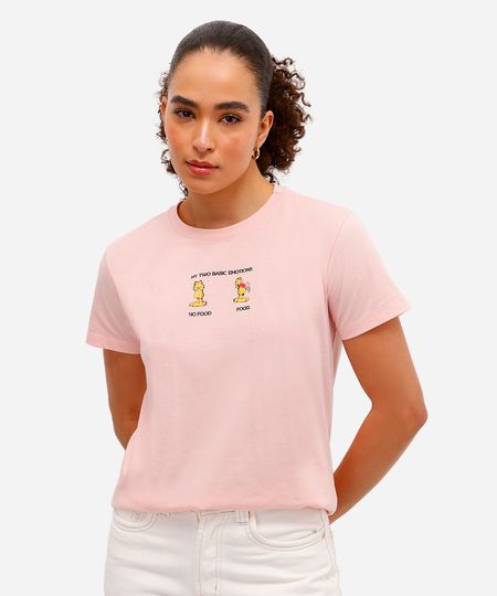 camiseta feminina de algodão garfield rosa M
