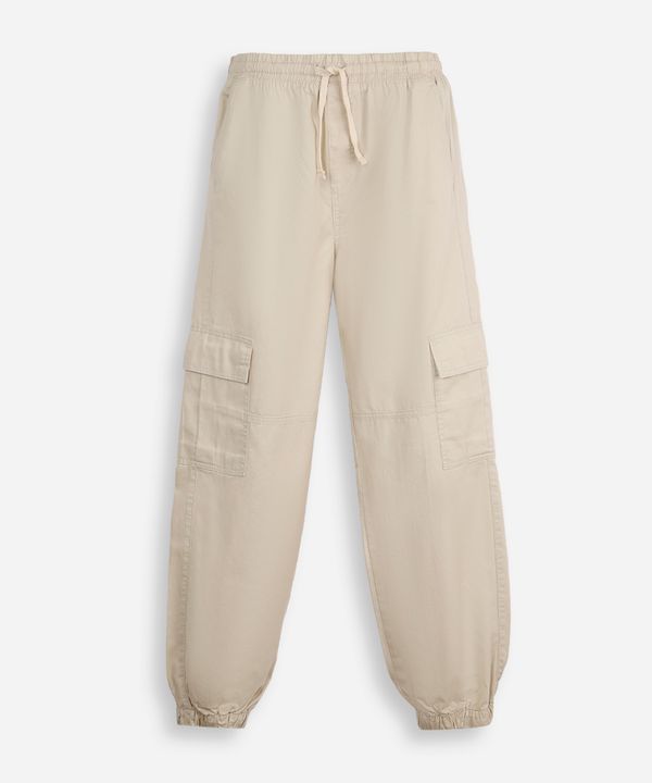 calça jogger juvenil de sarja com bolsos cargo bege 16