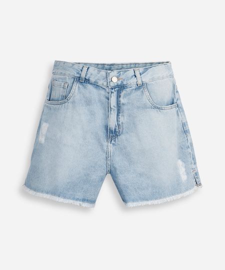 short mom juvenil jeans destroyed azul 12 short mom juvenil jeans destroyed azul 12