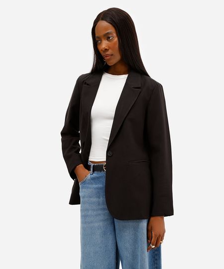 blazer feminino de alfaiataria com viscose preto GG blazer feminino de alfaiataria com viscose preto GG
