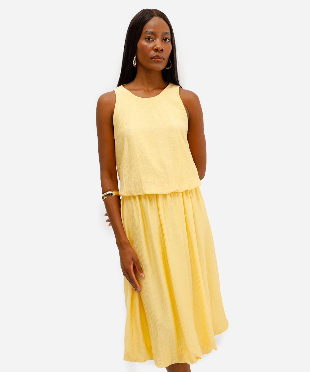 blusa feminina balonê de liocel texturizada amarela