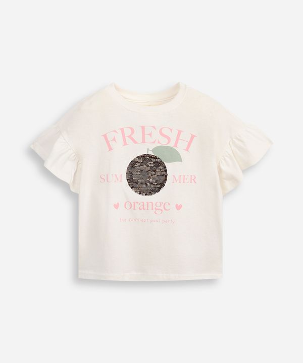 camiseta de algodão infantil com babados e paetê off white 4