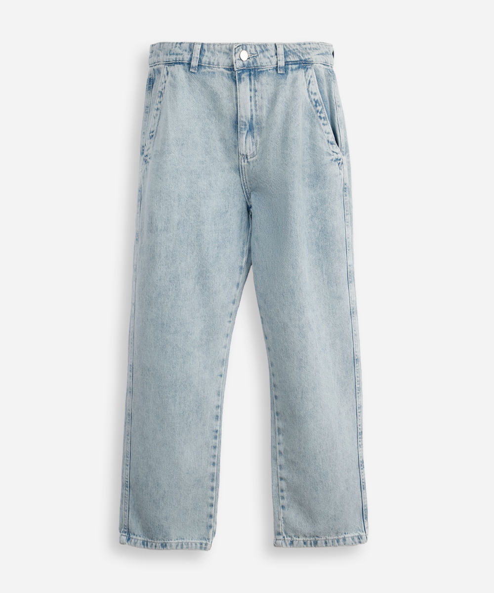 calça baggy juvenil jeans com bolsos azul
