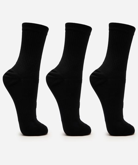 kit de 3 meias masculinas cano alto esportiva ace preta 39-43 kit de 3 meias masculinas cano alto esportiva ace preta 39-43