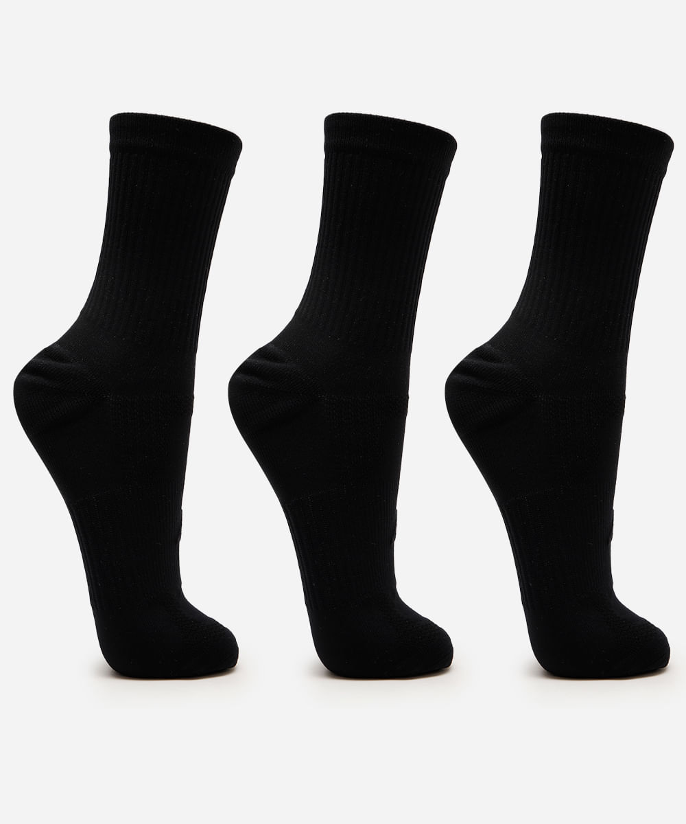 kit de 3 meias masculinas cano alto esportiva ace preta