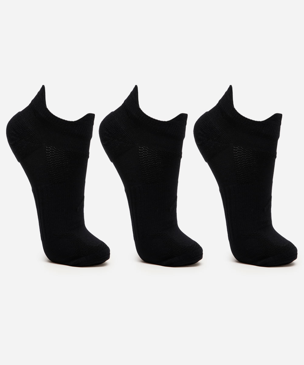 kit de 3 meias masculinas cano curto esportiva ace preta