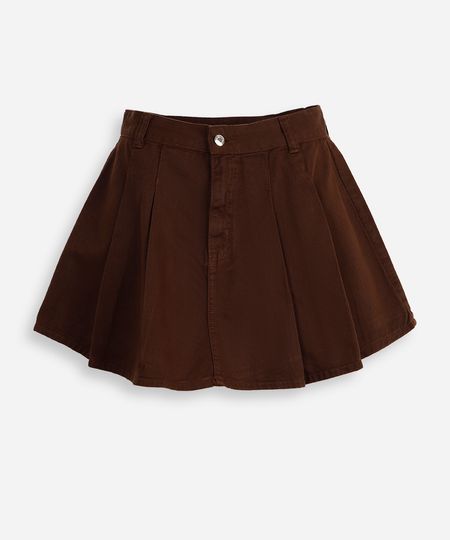 short saia plissada juvenil com pregas - marrom 12 short saia plissada juvenil com pregas - marrom 12
